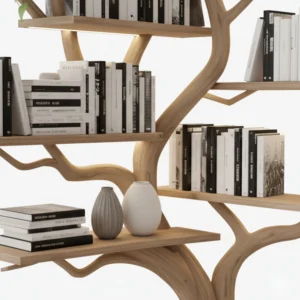 Floating Tree Bookshelf – Wall-Mounted Solid Walnut Wood Bookcase2