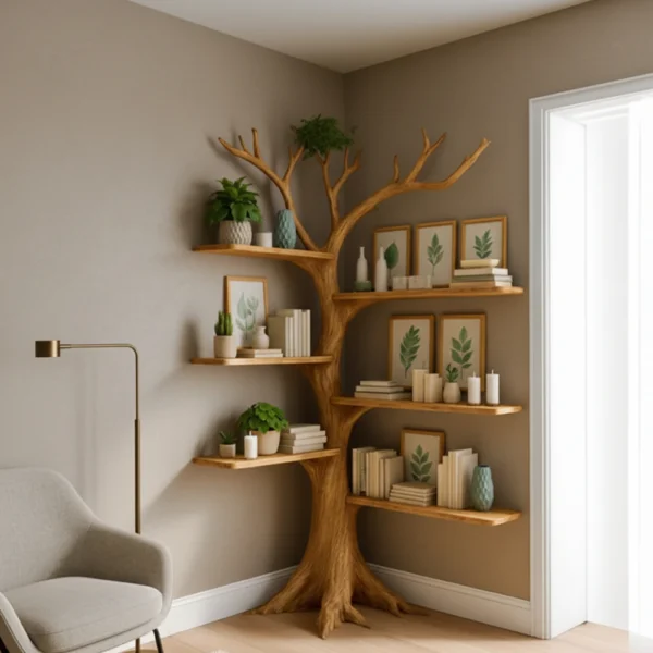 Handcrafted Corner Tree Bookshelf
