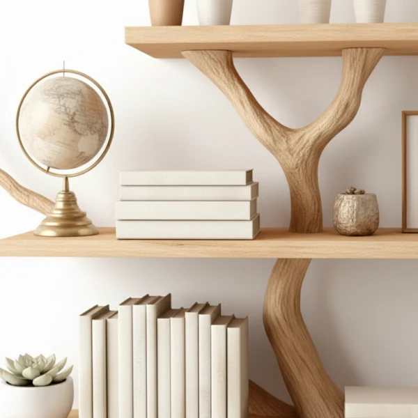 Handcrafted Driftwood Bookshelf - Handmade Solid Wood Tree Bookshelf