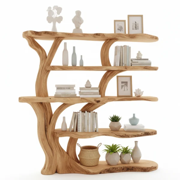 Handcrafted Tree Branch Bookshelf - Solid Wood Tree Branch Wall Shelf