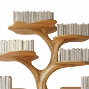 Handcrafted Tree Branch Bookshelf – Solid Wood Wall-Mounted Art Shelf Handmade Furniture2