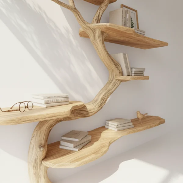 Handcrafted Tree Corner Bookcase Natural Wood