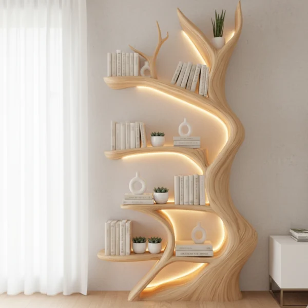 Handcrafted Vertical Wooden Bookcase - Rustic Floating Shelves & Unique Shelf Unit