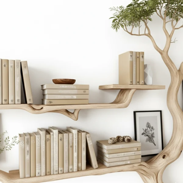 Handmade Tree-Shaped Bookshelf - Natural Wood Wall Shelf For Creative Home Decor