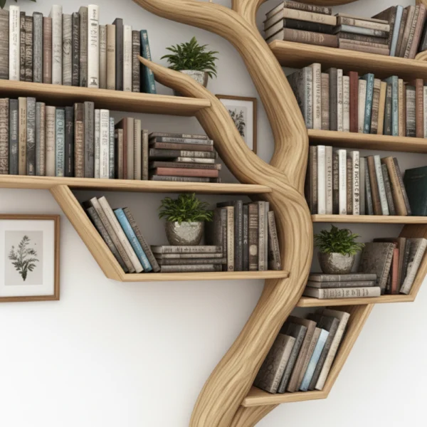 Rustic Tree Bookshelf - Handcrafted Solid Wood Wall-Mounted Display