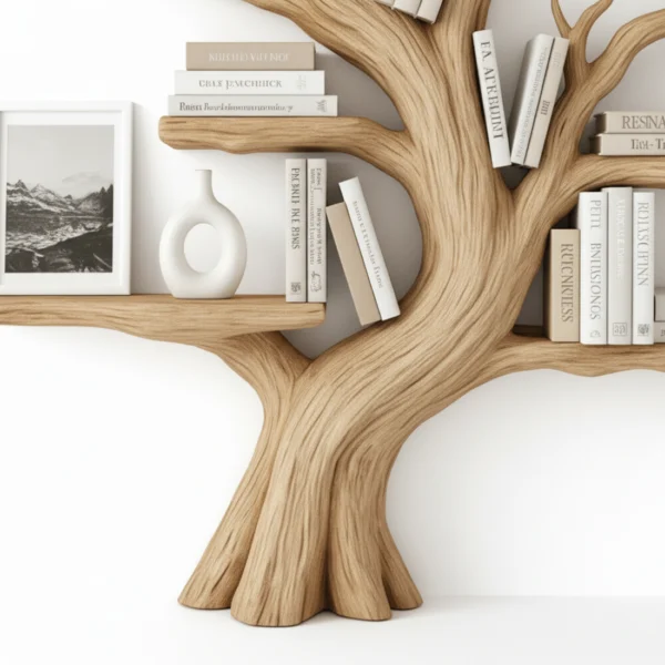Rustic Wooden Oak Book Shelf tree craft for indoor living room Corner Indoor