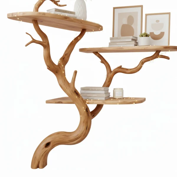 Tree-Shaped Driftwood Bookshelf | Handmade Wall Shelf from Natural Branches