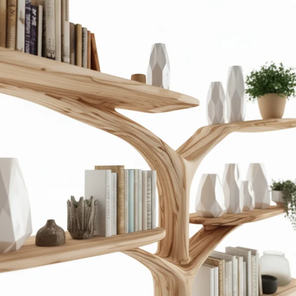 Tree-Shaped Wooden Shelf - Multi-Level Montessori Bookcase
