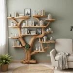 Wall-Mounted Tree Bookshelf - Handcrafted Vertical Wooden Bookcase Unique Modern Home Decor Gift