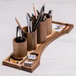 Artisan Walnut Desk Organizer Set - Wooden Organizer with Multi-Compartments Storage