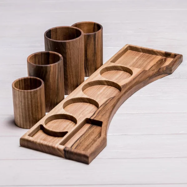 Artisan Walnut Desk Organizer Set - Wooden Organizer with Multi-Compartments Storage