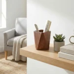 Geometric Solid Walnut Pen Holder - Modern Sculptural Desk Accessory