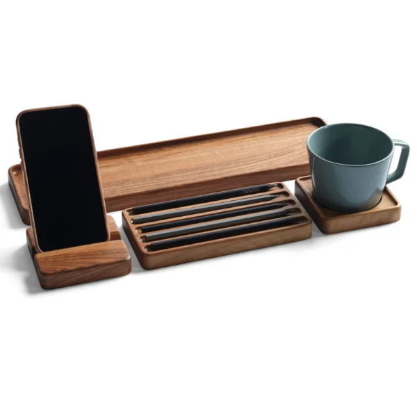 Handcrafted Beech Wood Desk Organizer Set
