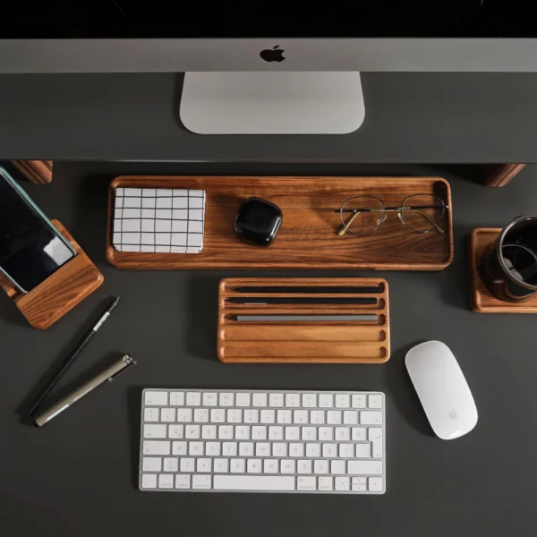 Handcrafted Beech Wood Desk Organizer Set