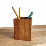 Handcrafted Solid Oak Desk Organizer - Minimalist Wooden Pen Pot