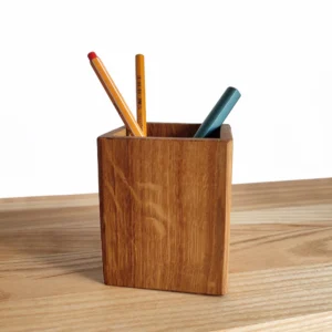 Handcrafted Solid Oak Desk Organizer - Minimalist Wooden Pen Pot