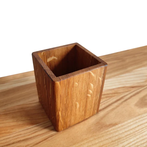 Handcrafted Solid Oak Desk Organizer - Minimalist Wooden Pen Pot