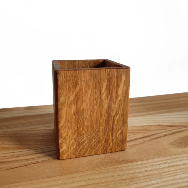 Handcrafted Solid Oak Desk Organizer - Minimalist Wooden Pen Pot