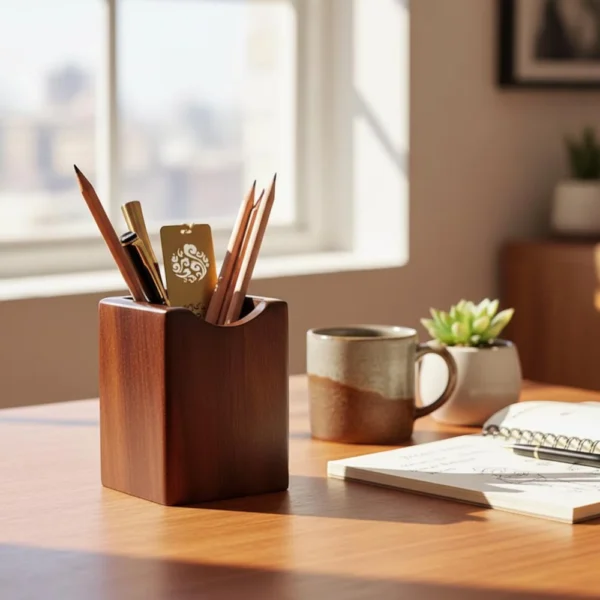 Handcrafted Solid Walnut Desk Organizer - Premium Minimalist Pencil Cup
