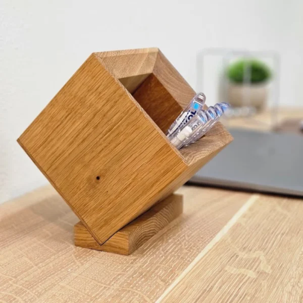Handcrafted Sustainable Wood Pen Holder - Architectural Desktop Organizer