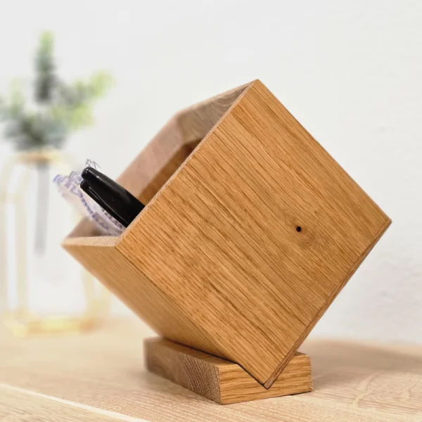 Handcrafted Sustainable Wood Pen Holder - Architectural Desktop Organizer
