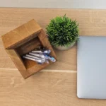 Handcrafted Sustainable Wood Pen Holder - Architectural Desktop Organizer