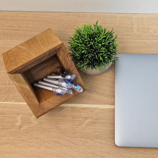 Handcrafted Sustainable Wood Pen Holder - Architectural Desktop Organizer