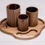 Handcrafted Wooden Desk Organizer - Pen Holder with Removable Cups