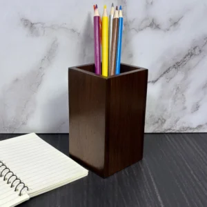 Minimalist Solid Walnut Pen Holder - Artisan Desk Organizer & Stationery Caddy