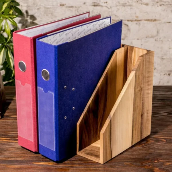 Office File Holder - Handmade Wooden Folder Stand for Desk Storage