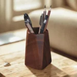 Sculptural Black Walnut Pen Holder - Handcrafted Tapered Desk Organizer