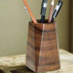 Sculptural Black Walnut Pen Holder - Handcrafted Tapered Desk Organizer