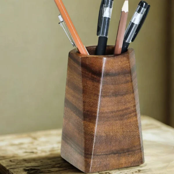 Sculptural Black Walnut Pen Holder - Handcrafted Tapered Desk Organizer