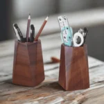 Sculptural Black Walnut Pen Holder - Handcrafted Tapered Desk Organizer