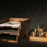 Walnut Office Desk Organizer Set - Wooden Office Accessories