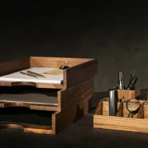 Walnut Office Desk Organizer Set - Wooden Office Accessories