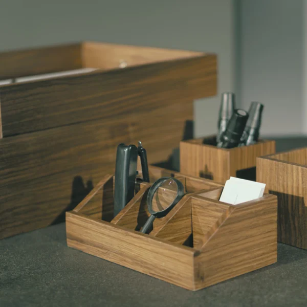 Walnut Office Desk Organizer Set - Wooden Office Accessories