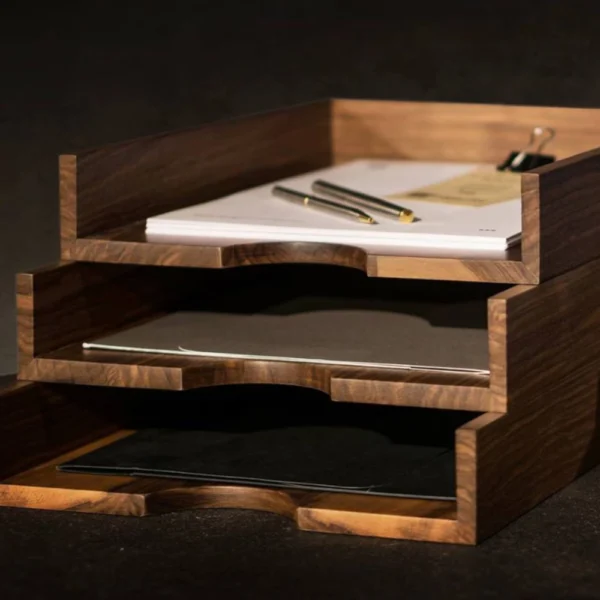 Walnut Office Desk Organizer Set - Wooden Office Accessories