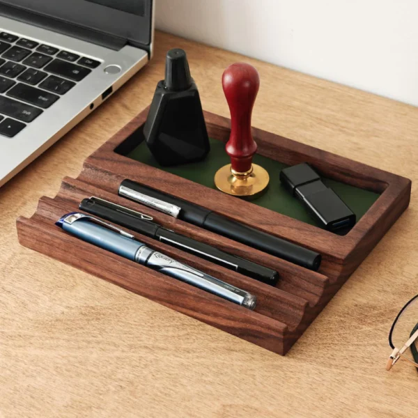 Wooden Desk Organizer - Catch All Tray & Pen Holder