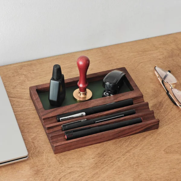 Wooden Desk Organizer - Catch All Tray & Pen Holder